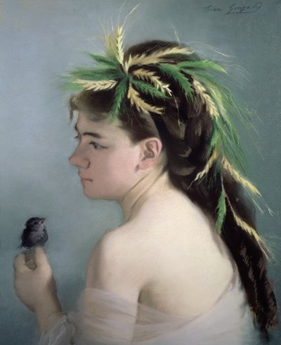 Portrait of a Girl holding a Sparrow by Eva Gonzalès